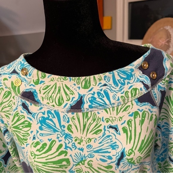Lilly Pulitzer French Terry 3/4 Sleeve Boat Neck Shell Print Dress Size M - Picture 5 of 9